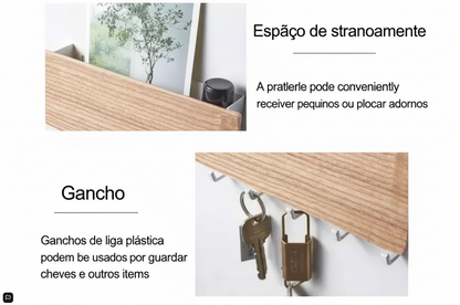 Organizador de parede decorativo de madeira inovador, caixa organizadora para diversos objetos
