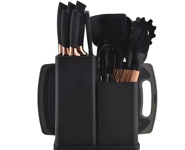 Kit Conjunto 19 Peças Utensílios de Cozinha em Silicone e Madeira